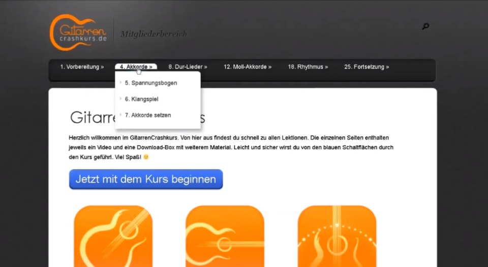 Gitarre lernen mit Online Gitarrenkurs-Mitgliederbereich Mitgliederbereich des Gitarren Crash Kurs von Georg Norberg