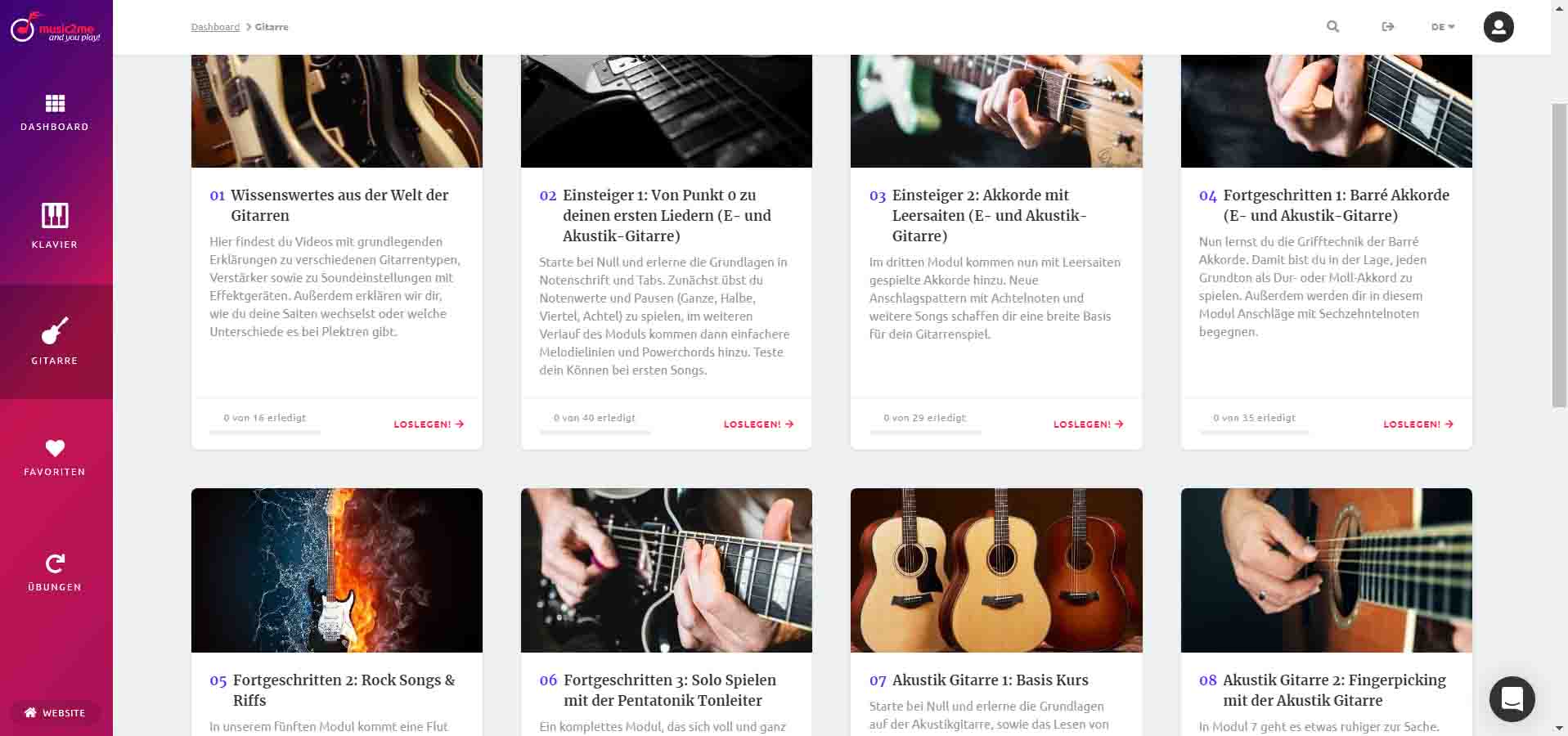 Modulübersicht music2me Gitarrenkurs Module